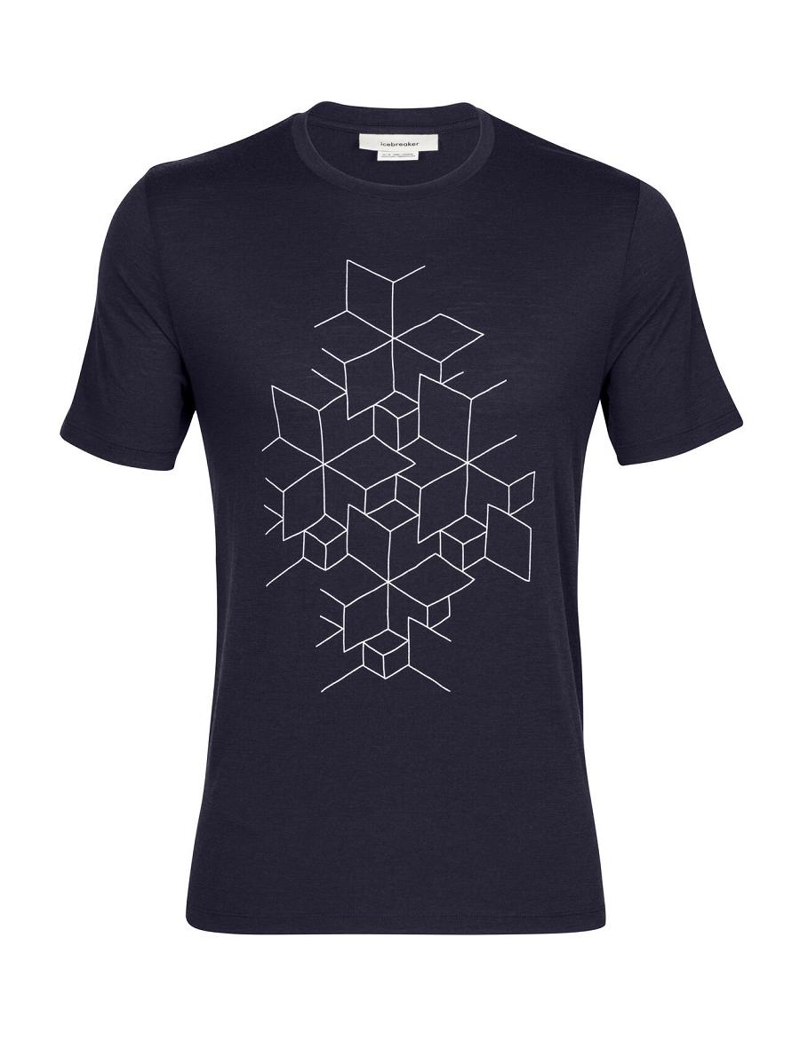 Icebreaker Merino Tech Lite II Rövid Sleeve Snowflake Férfi Póló Sötétkék | HU 1203OKIR